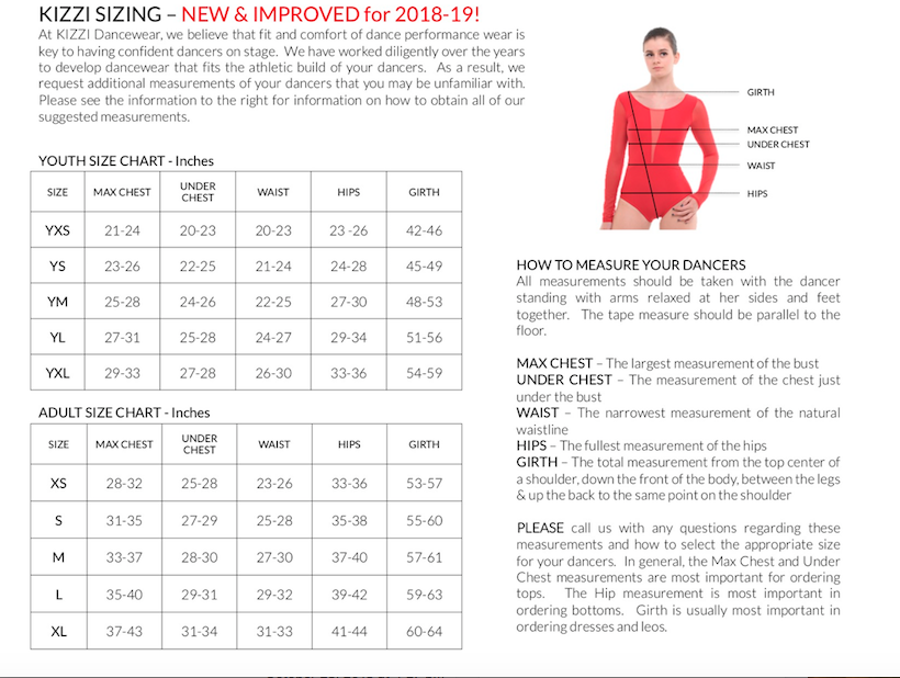 Size Chart | Kizzi Dancewear